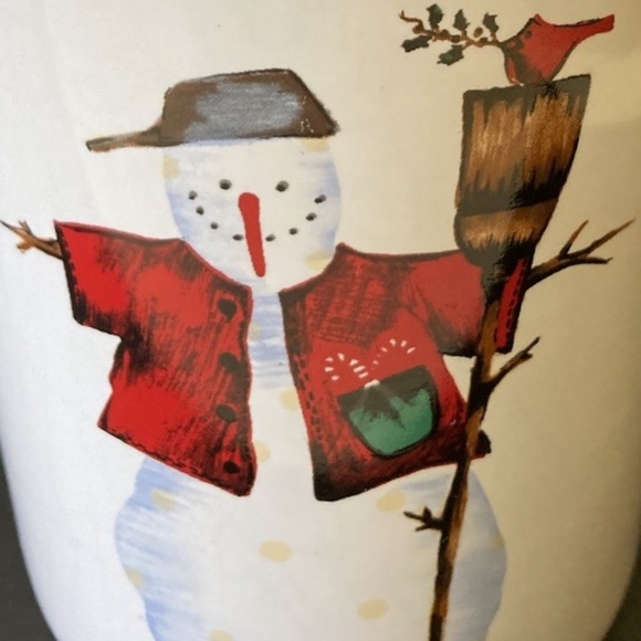 Debbie Mumm Snowman w/Baseball Cap Utensil Holder Jar Sakura Crock Christmas VTG - Picture 5 of 10